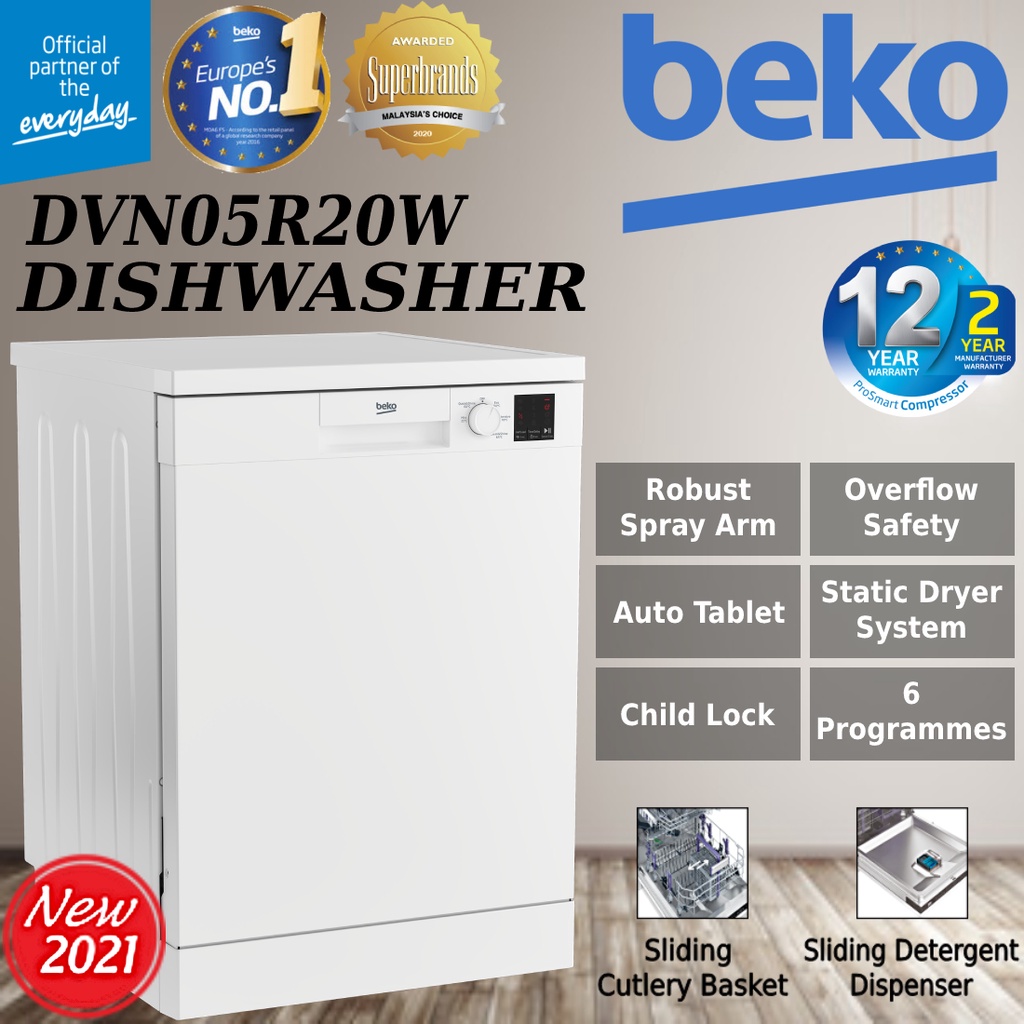 Beko DVN05R20W Freestanding Dishwasher 13 Place Settings