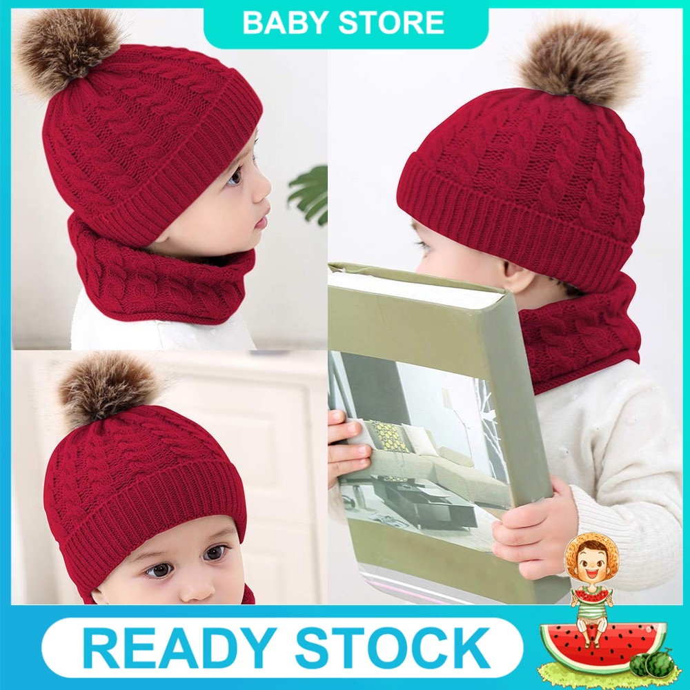 2PCS Toddler Baby Girls Boys Winter Warm Knitted Cap+Scarf Keep Warm Set Comfy L 