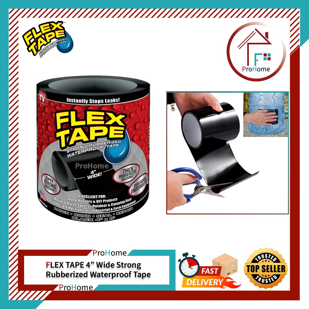 Super Fix Tape 4" Waterproof Strong Black Tape Adhesive Flex Rubberized