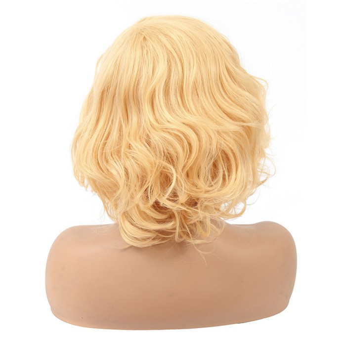 short yellow curly wig