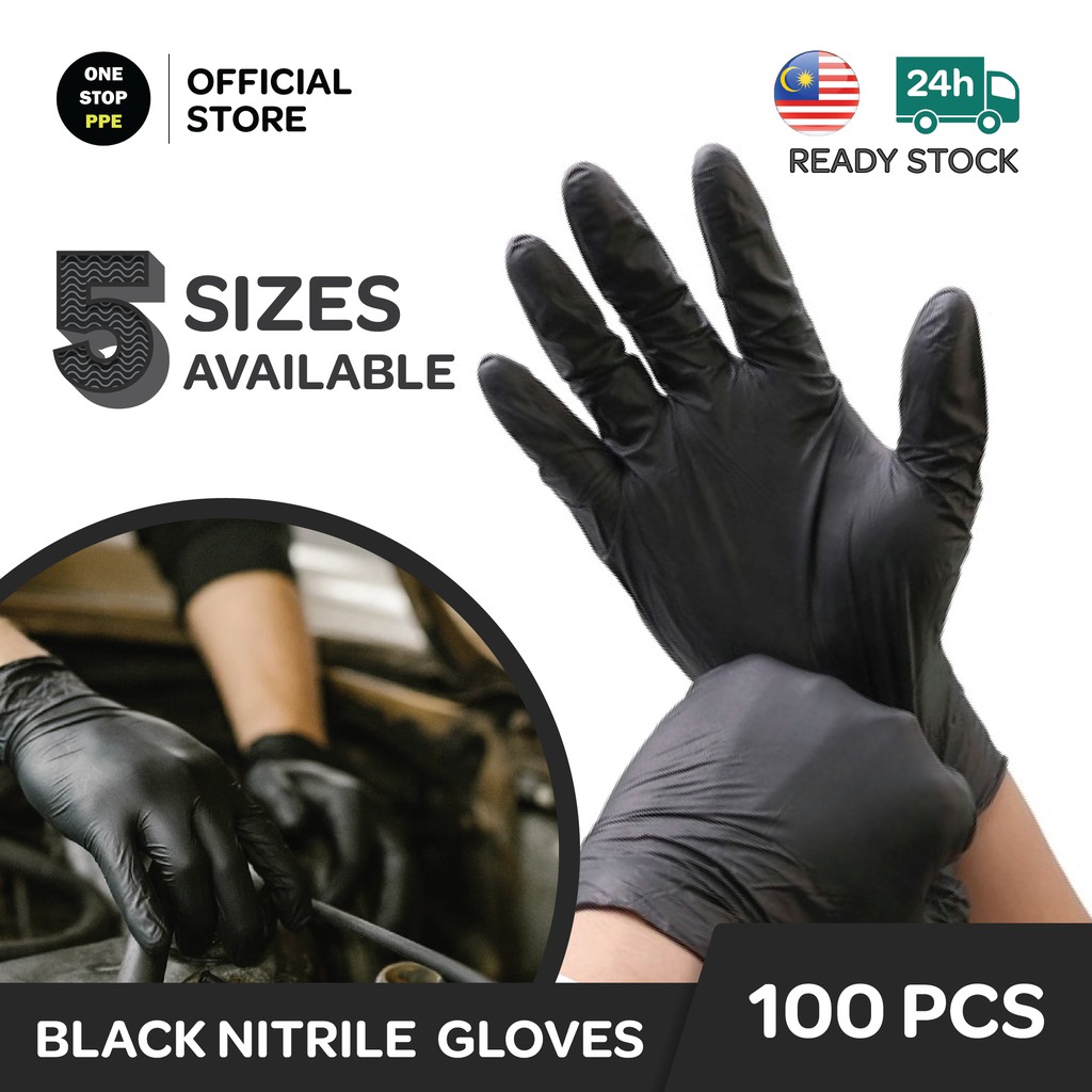 [OneStopPPE] Ready Stock Black Nitrile Powder Free Medical Disposable