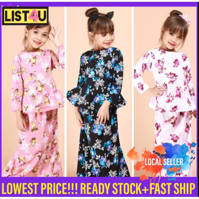  Baju  Kurung Kanak Kanak  Floral Peplum Girls Traditional 