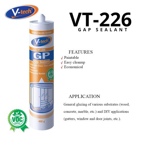 [READY STOCK] VTECH VT226 GP Gap Sealant 450G (WHITE) Acrylic Sealant