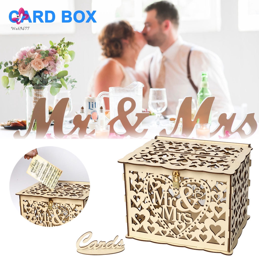 Diy Wooden Wedding Card Box With Lock And Slot For Rustic Wedding