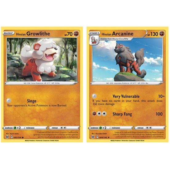 PTCG Pokemon Cards / Hisuian Growlithe 083/196 / Hisuian Arcanine 084 ...