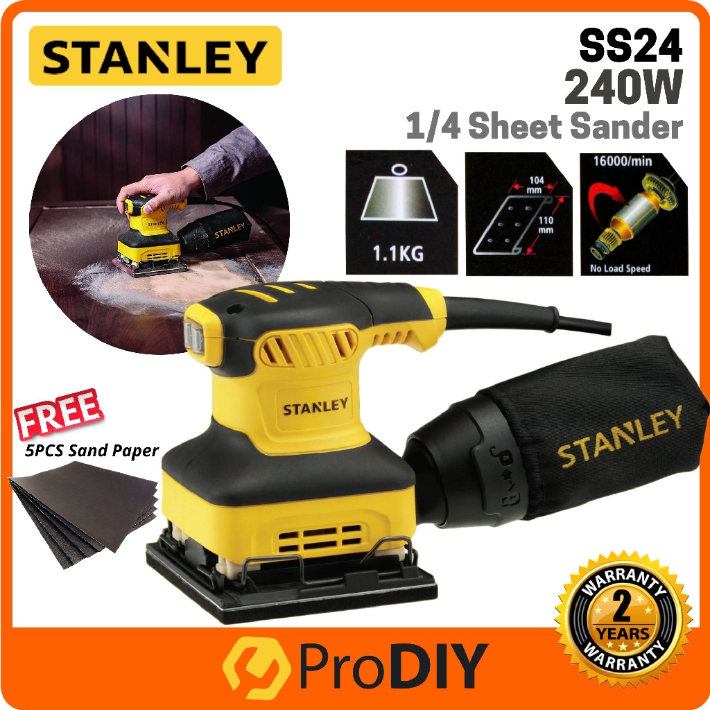 STANLEY SS24 240W 1/4 Sheet Sander Compact Design FOC 5PCS Sand Paper Shopee Malaysia