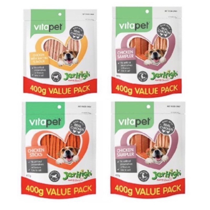 Vitapet Jerhigh Chicken Sticks 400g - Dog Snack - Dog Treat (Chicken Stick,Milky Stick,Sampler,Bacon)