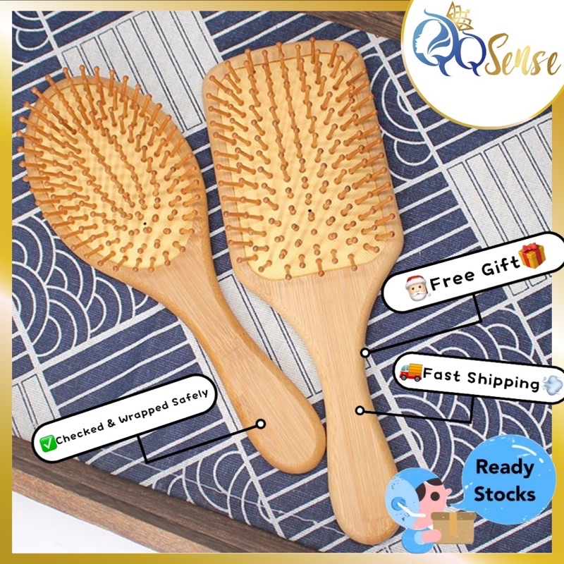 Natural Wooden Bamboo Scalp Massage Hair Growth 气垫梳子 Hair Brush Anti Static Air Cushion Comb 2 Designs 木梳子Sikat Rambut