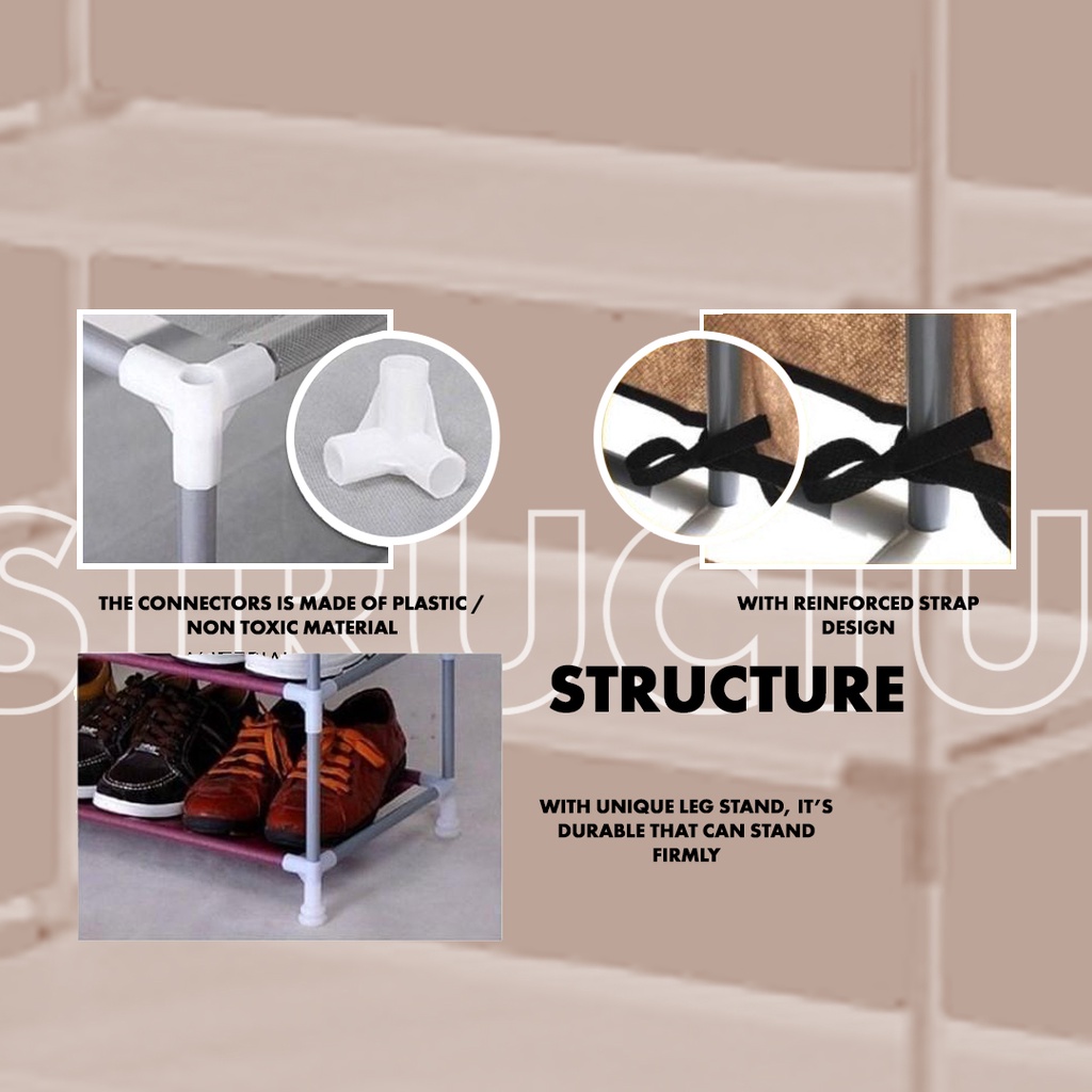 FINSSO: Multi Shoe Rack 8& 10 Tiers Curtain Wardrobe Rak Kasut