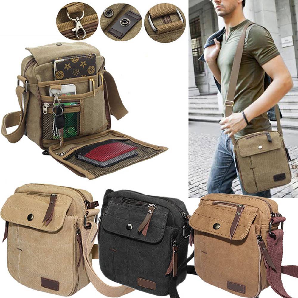 mens canvas shoulder sling bag