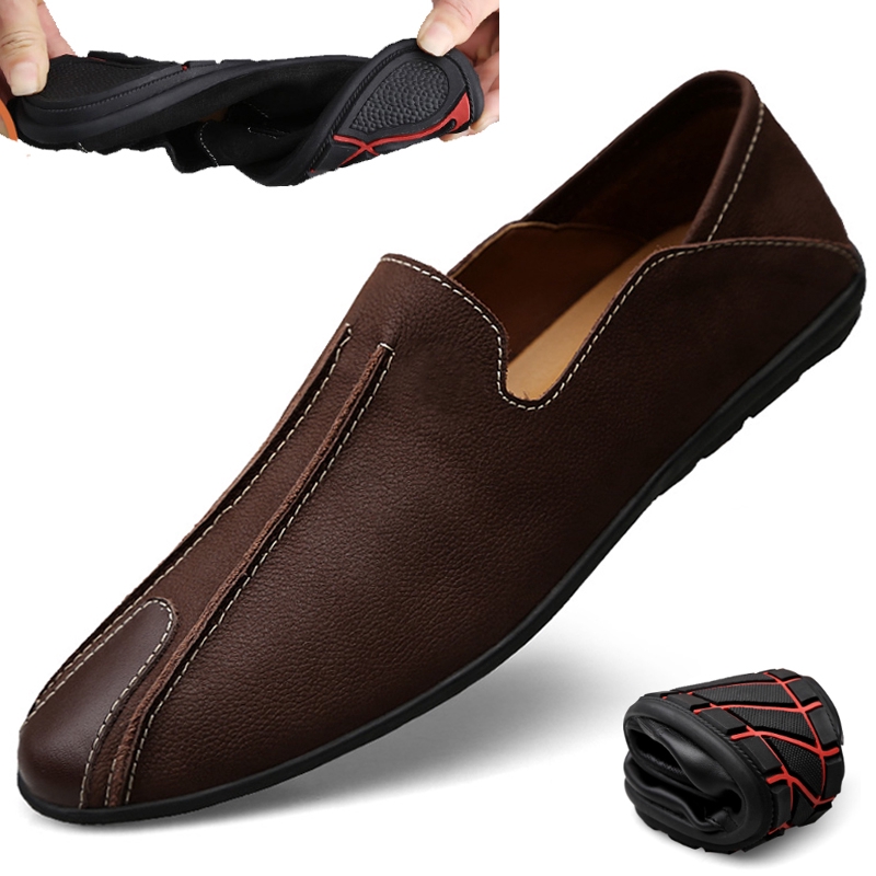 pure leather slip on shoes