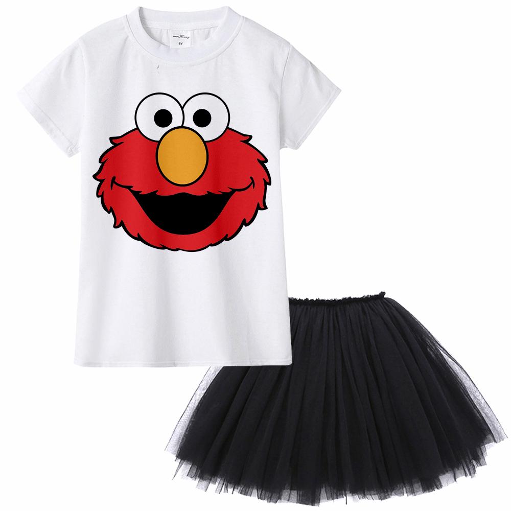 Sesame Street Elmo Cartoon Clothing Set For Kids Girls Baby Summer T Shirt Tutu Shopee Malaysia - elmo outfit pants roblox
