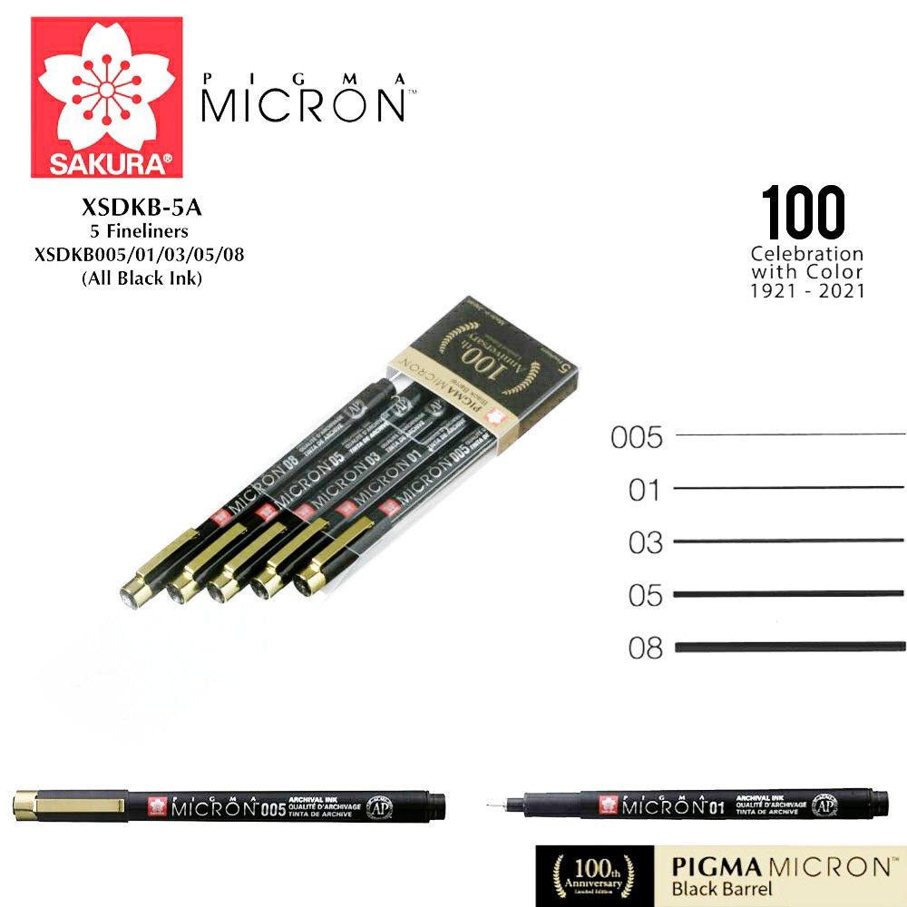 Limited Edition] Sakura Pigma Micron Drawing Technical Pen 100th  Anniversary Black Gold Barrel (Wallet Set of 5 /8) | Shopee Malaysia