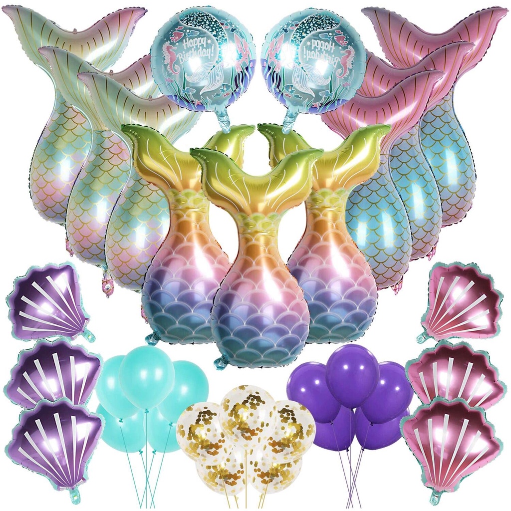 Mermaid Tail Balloons Foil Ocean Balloons Latex Multicolor Balloons for Sea Theme Party Wedding