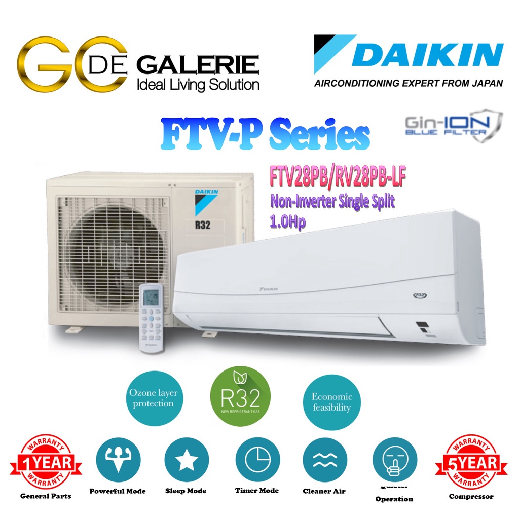 [gin Ion Blue Filter] Daikin R32 Ftv Pb Series Wifi Non Inverter Air