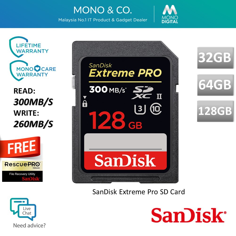 SanDisk Extreme PRO SD 32GB/64GB/128GB 300MB/s Class 10 U3 4K Ultra HD