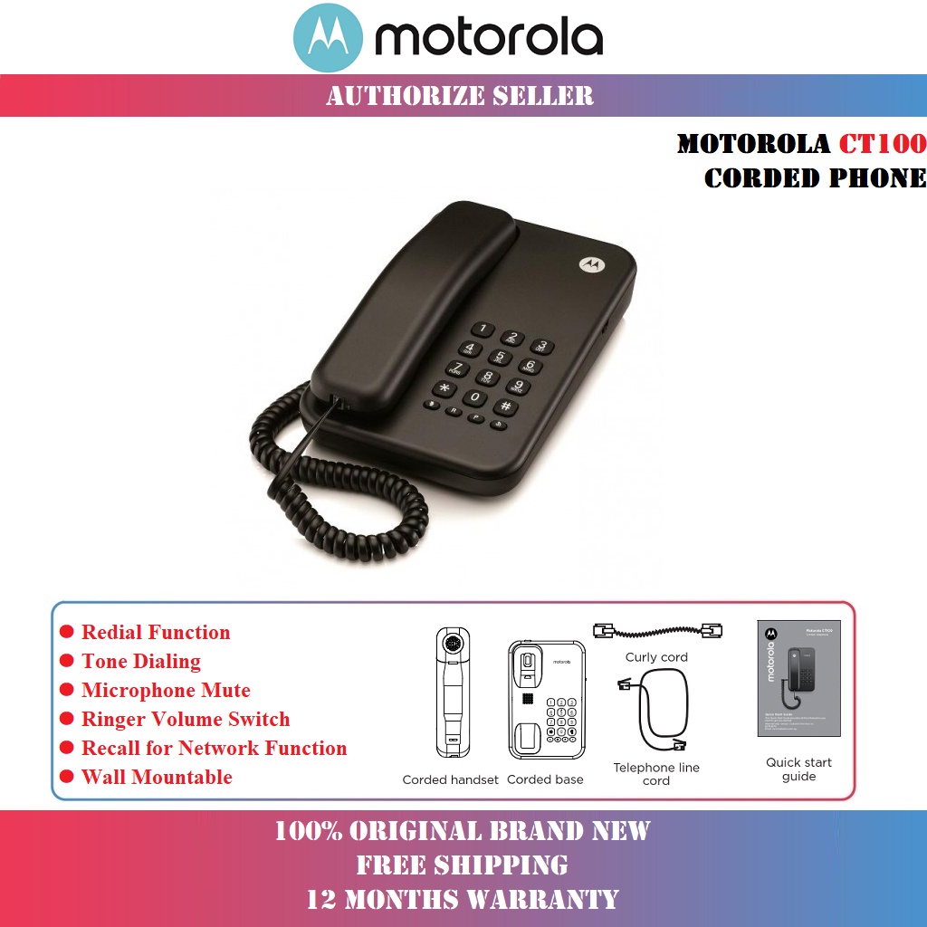 [Ready Stock] Motorola CT100 Corded Landline Single Line Telephone