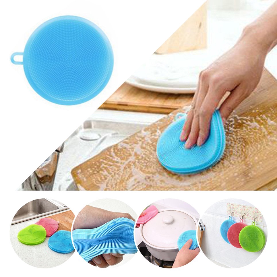 Premium Silicone Dish Washing Brush Sponge Scrubber Pot Pan Kitchen Cleaning 