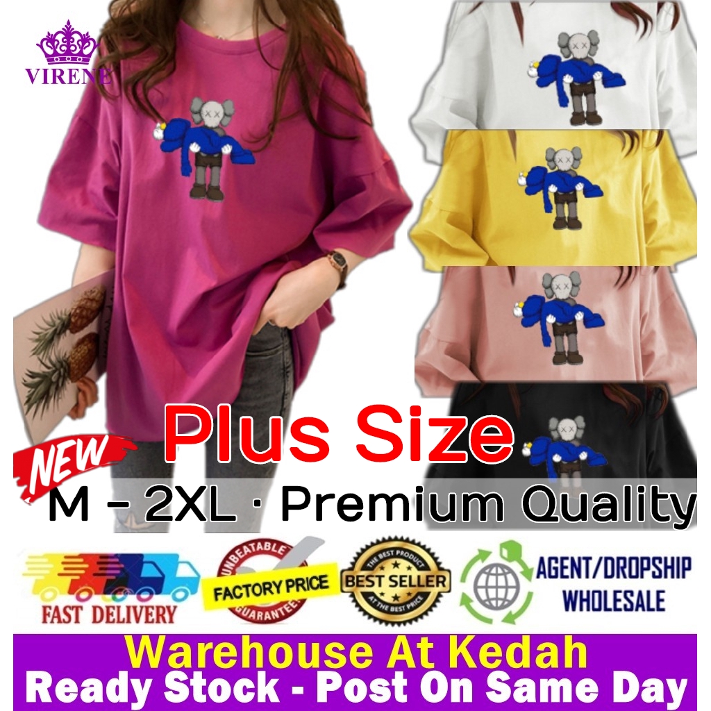 Plus Size KAWS  T Shirt READY STOCK Korean Women Casual Loose Tops Baju  Corak Kaws  Pemborong Baju  