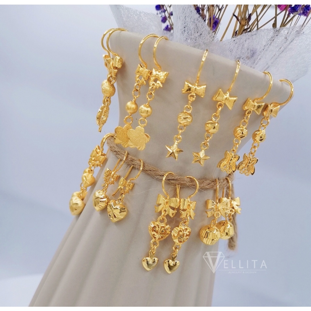 [VJ]Earring “Drop Dangle” Premium 999.9 Bangkok Gold Plated Earrings ER221