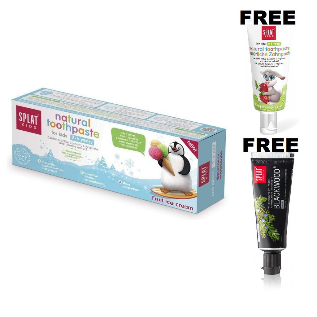 Splat Kids Natural Toothpaste 2 6 Years Fruit Ice Cream 50ml Foc Splat Kids 20ml Splat Blackwood 15ml - 