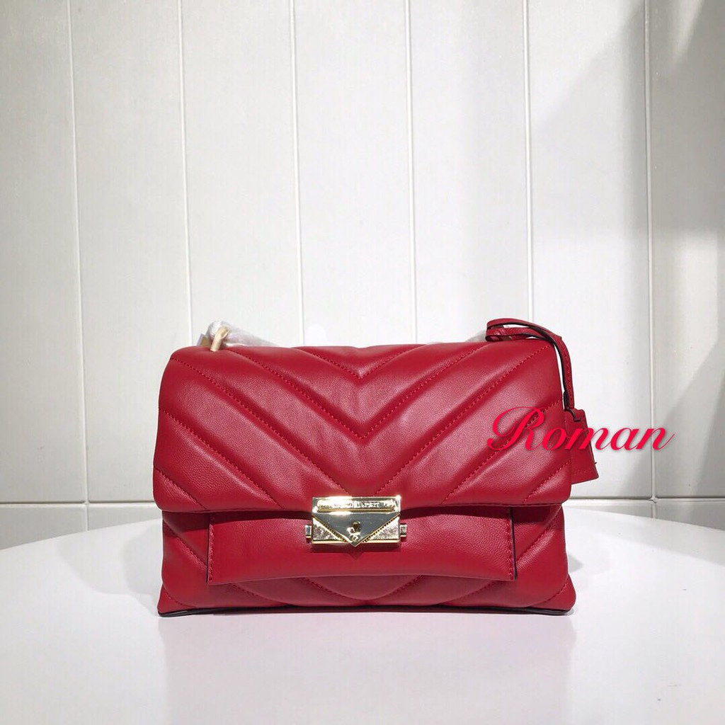 michael kors red bag with gold chain