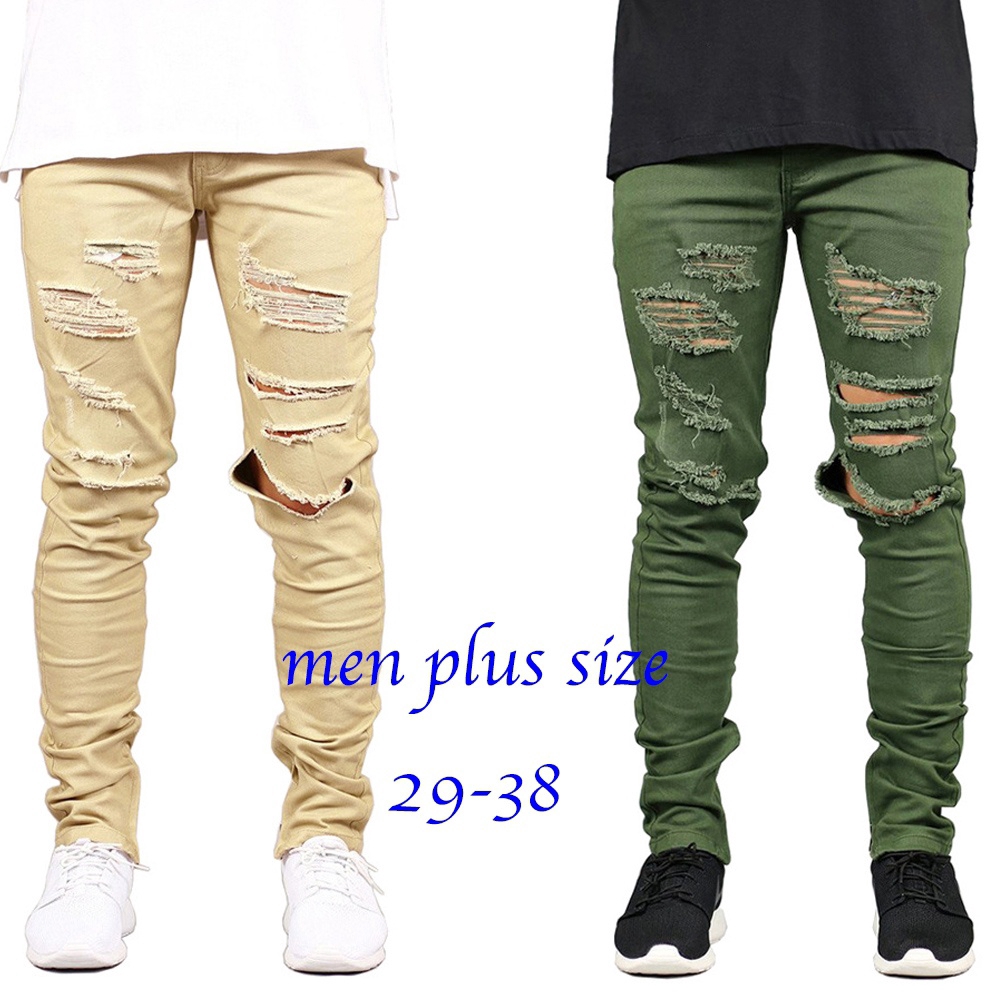 army green ripped jeans