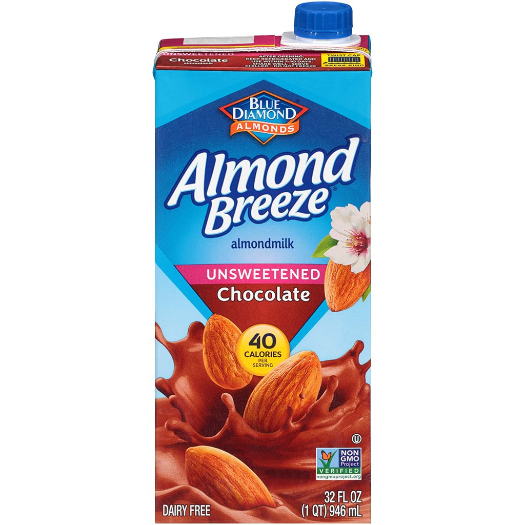 Blue Diamond Almond Breeze Almond Dairy Free Unsweetened Chocolate Milk ...