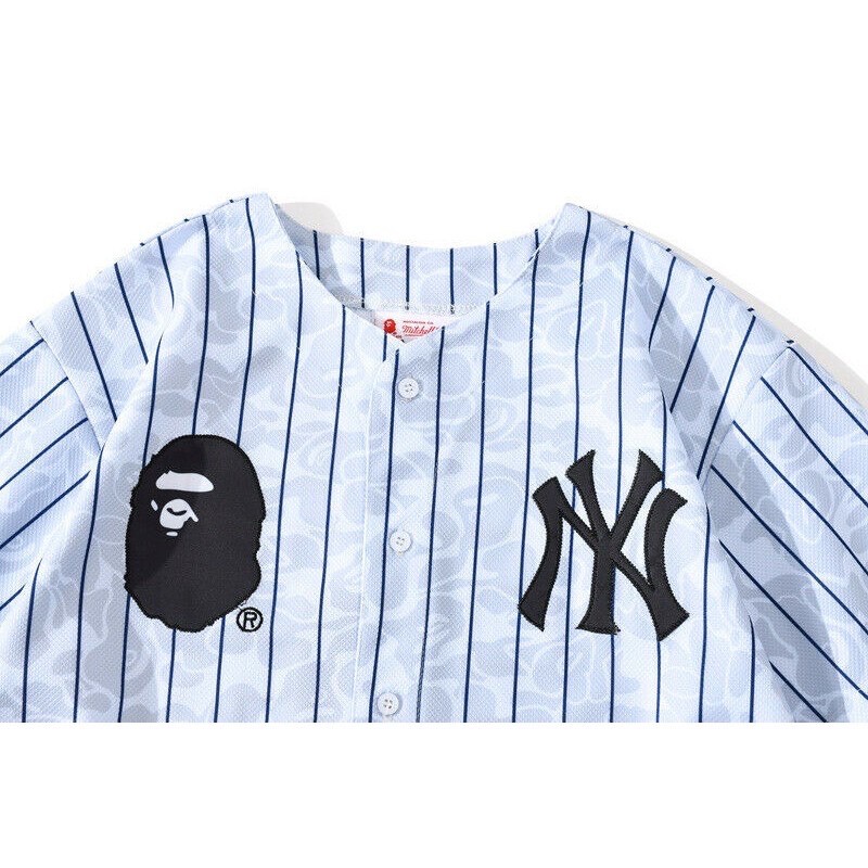 A Bathing Ape Bape Teen Striped Breathable Cardigan Baseball T-shirt Shorts M-XX 