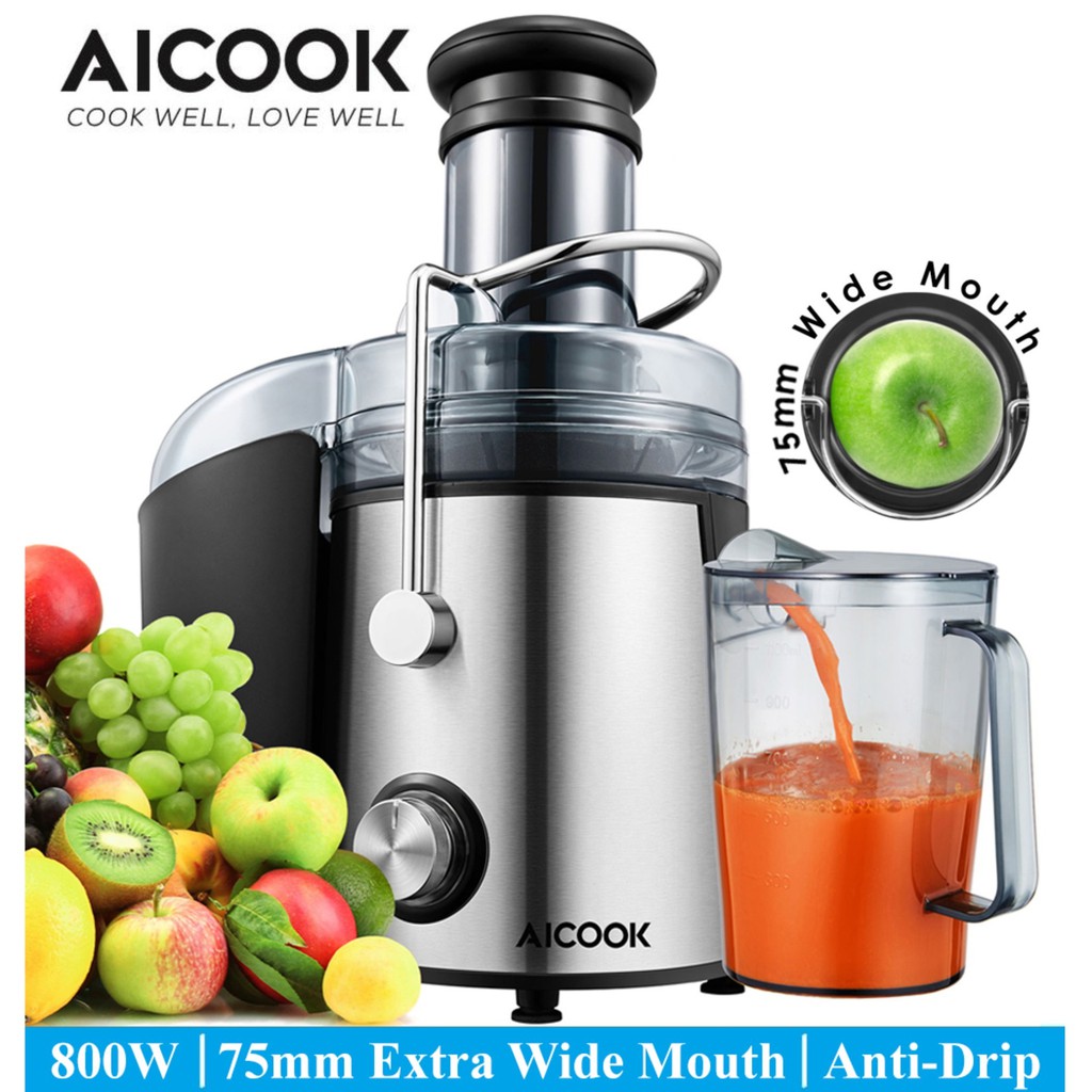 Aicook 800W 75MM Extra Large Feed Chute GS332 Powerful Ultra High Speed Centrifugal Juicer Machine BPA-Free 304 S/Steel