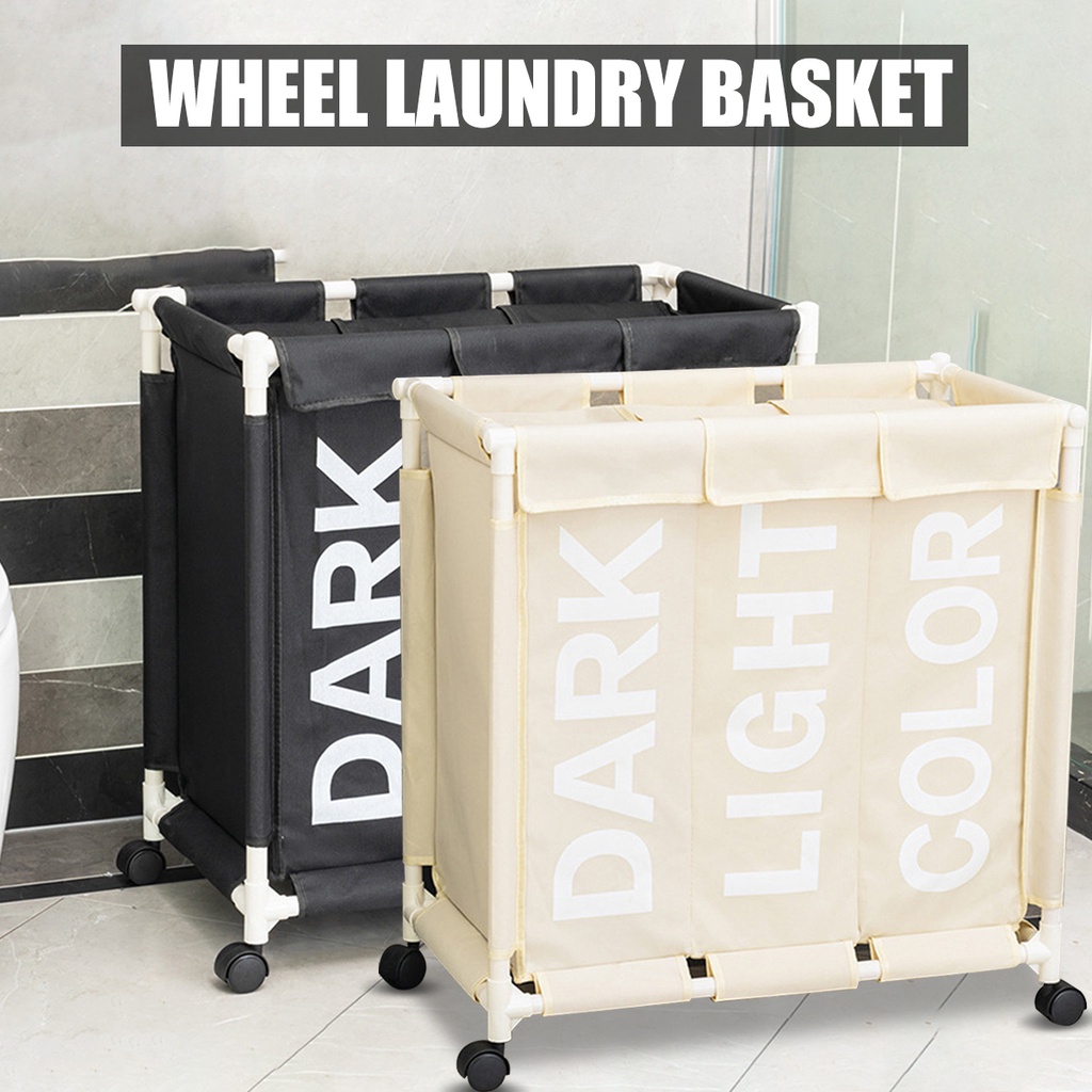 Large Wheeled Laundry Basket Foldable Cart Dirty Clothes Washing Hamper ...