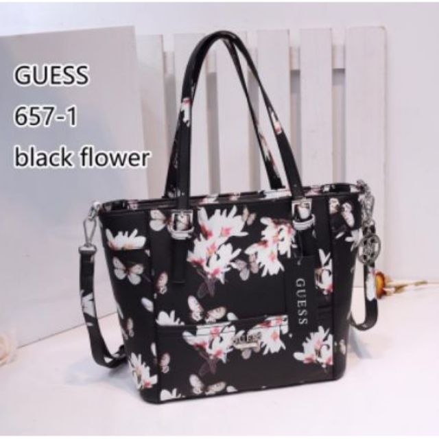 guess floral shopper bag