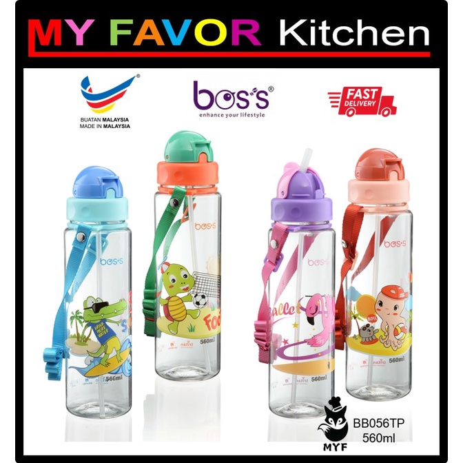 BOS'S Kids Drinking Bottle BB056TP 560ml Cartoon Water Bottle Water Tumbler With Straw & Strap BPA Free