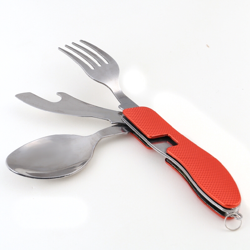 4 in1 Multi-function Camping  Outdoor Cooking Picnic Tableware Folding Spoon Fork Bottle Opener