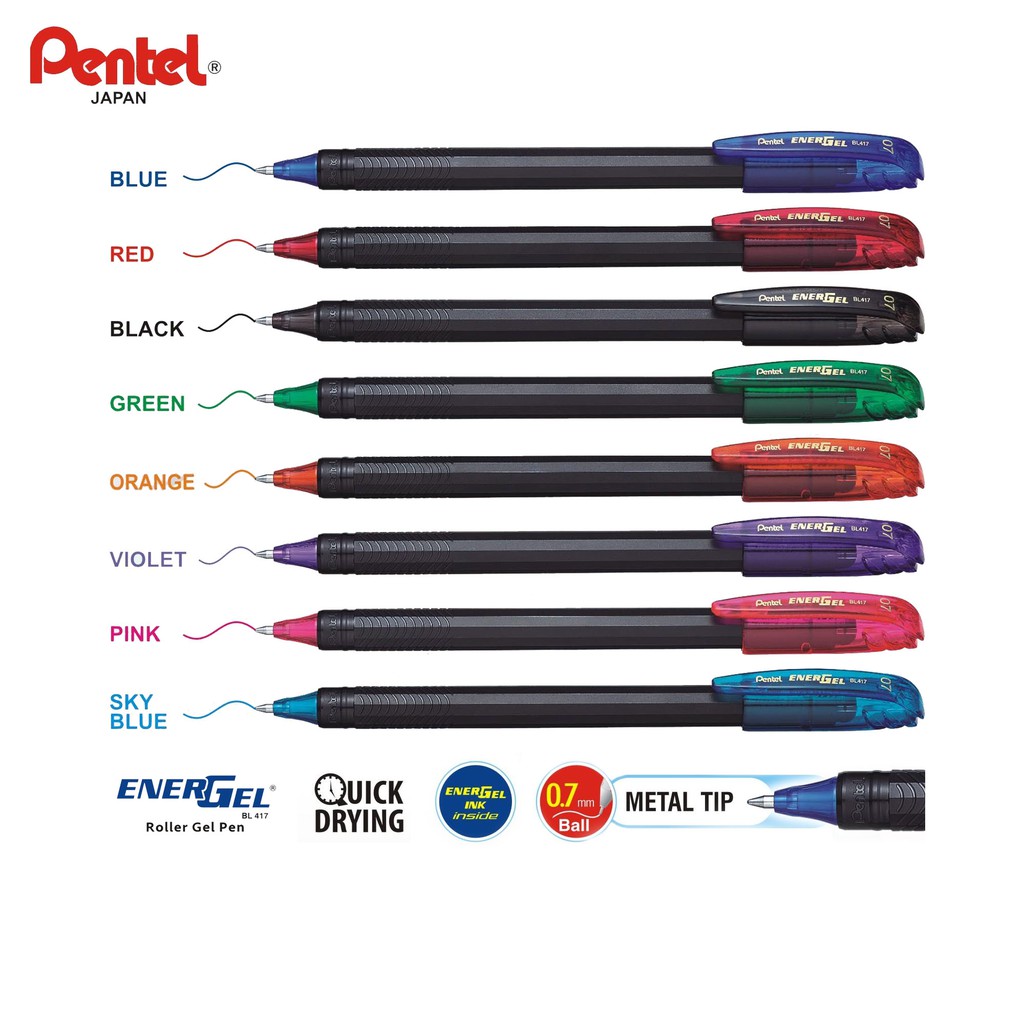 Pentel EnerGel Roller Pen - 0.7mm (BL417) Refillable Quick Dry Gelpen ...