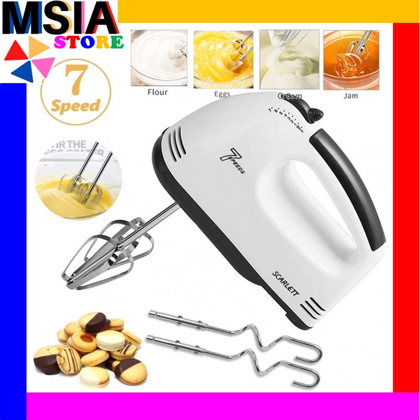 Mesin Adun Kek 7 Speed Egg Beater Hand Mixer Stainless Steel Chrome Dough Flour Baking Whisk Mesin Pengadun Tepung