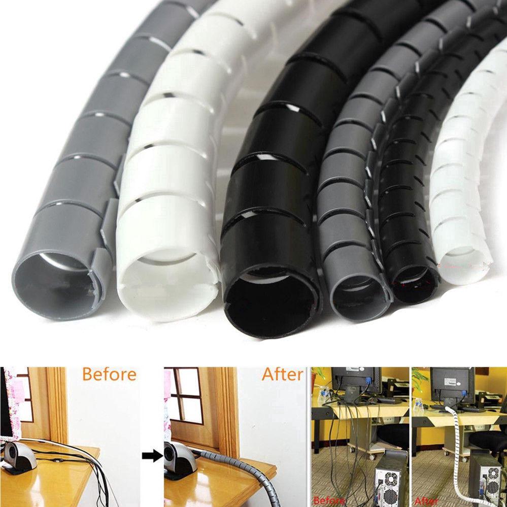 New 2M 8mm/10mm/28mm Spiral Cable Wrap Tidy Cord Wire Banding Storage Organizer 