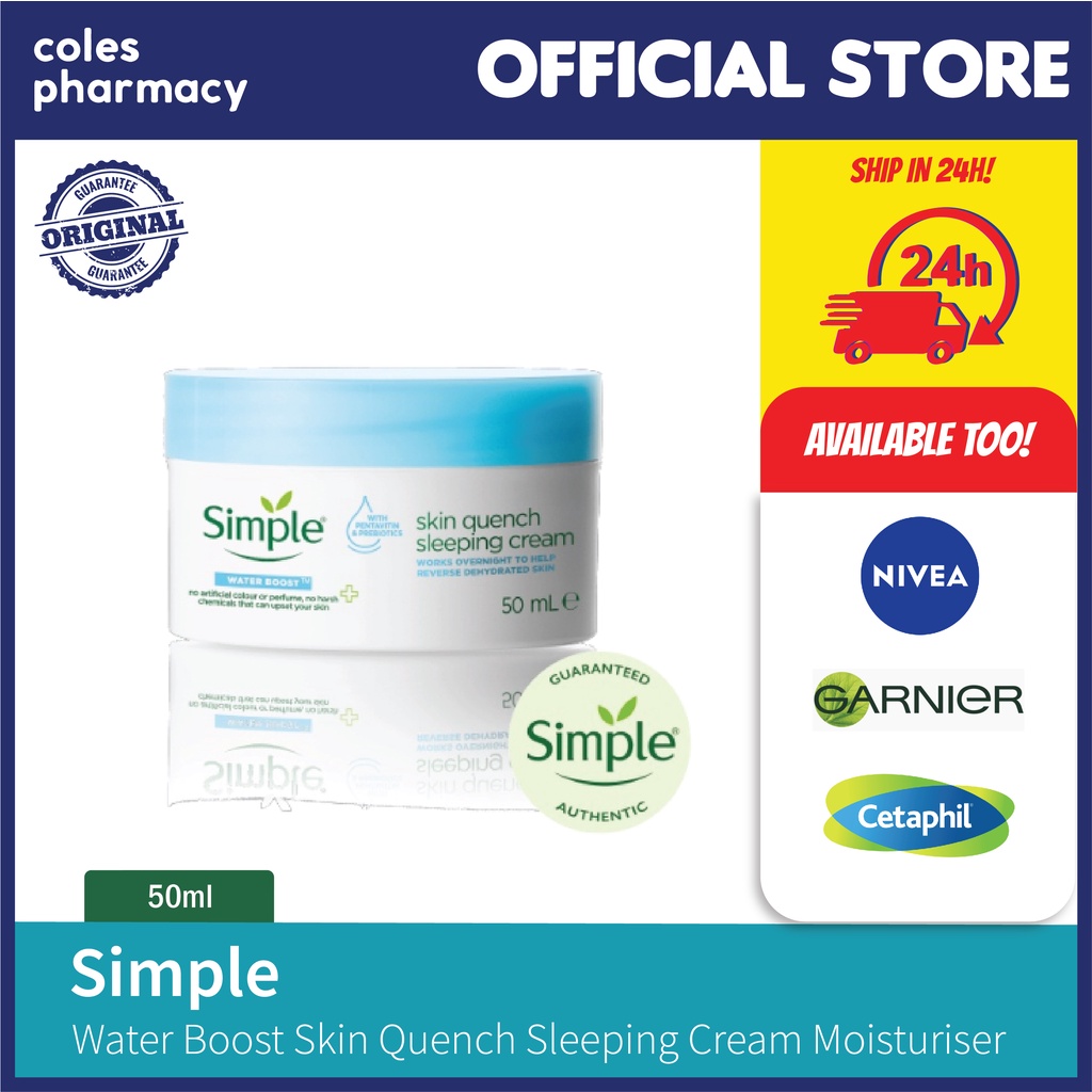 Simple Water Boost Skin Quench Sleeping Cream Moisturiser (50ml ...