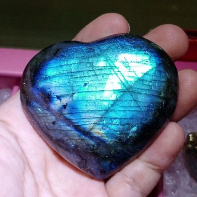 天然爱心强蓝光拉长石摆件natural Love Shape Labradorite Homedeco Shopee Malaysia