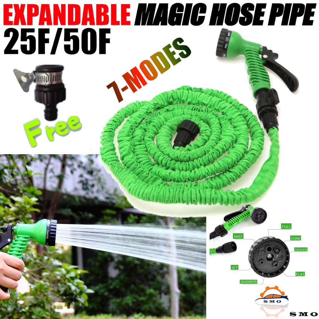 7 Modes Spray Car Wash Magic Hose Pipe 25/50 Feet Expandable Washing Tool Kit Paip Cuci Kereta