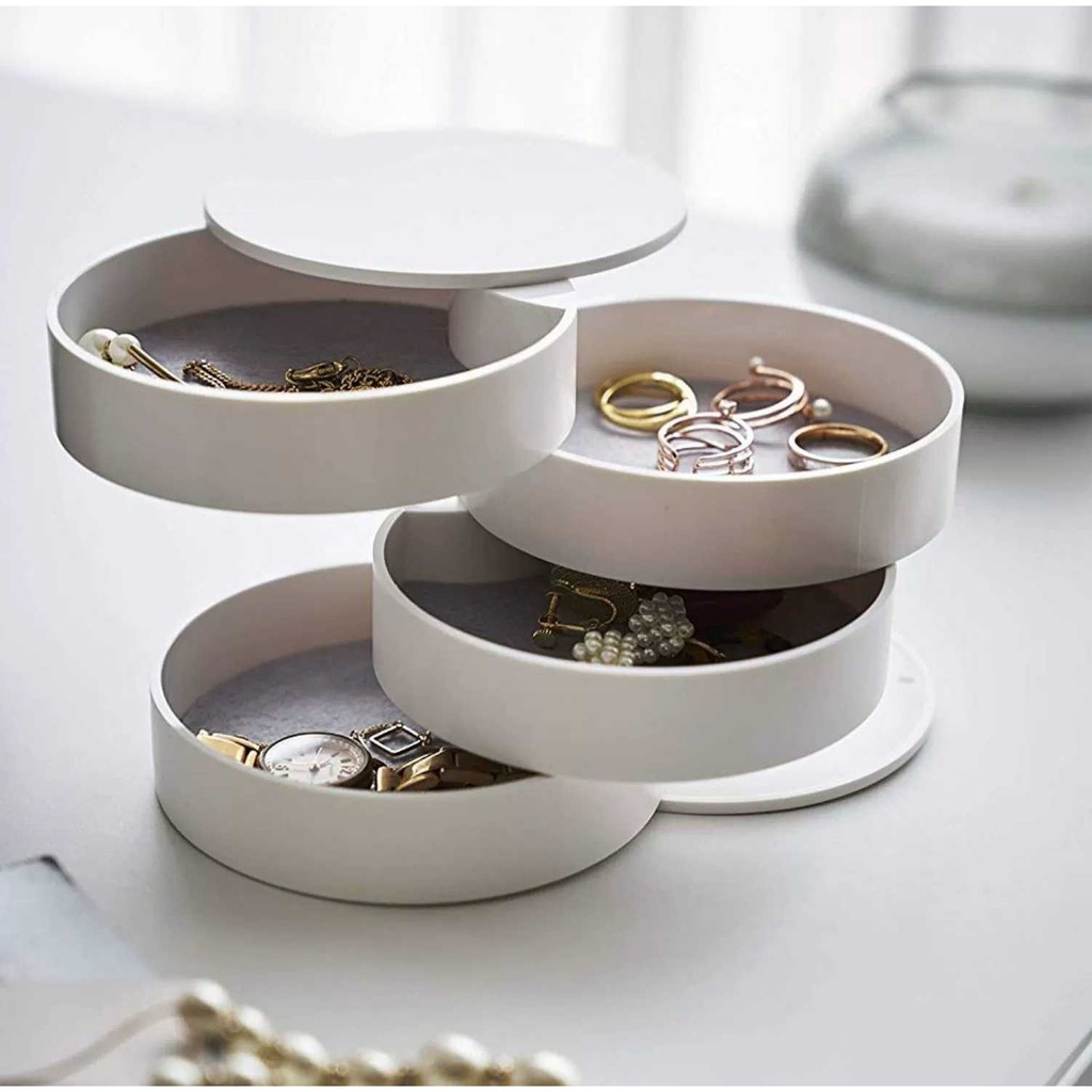 Rotating Jewelry Storage Box Cosmetic Organizer Necklaces Rings Earring Holder Japanese Style Decoration