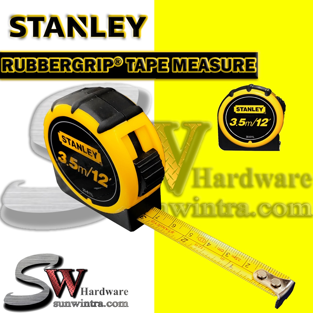 STANLEY 3.5M / 12FT RubberGrip Tape Measure Rubbergrip Tape Rule 30
