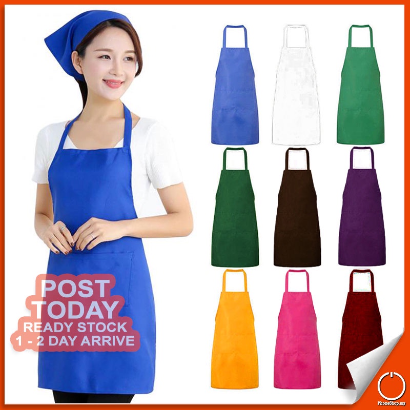 Duo Pocket Kitchen Apron Waterproof Oilproof Clothes Protection Restaurant Lapis Lindung Masak 围裙