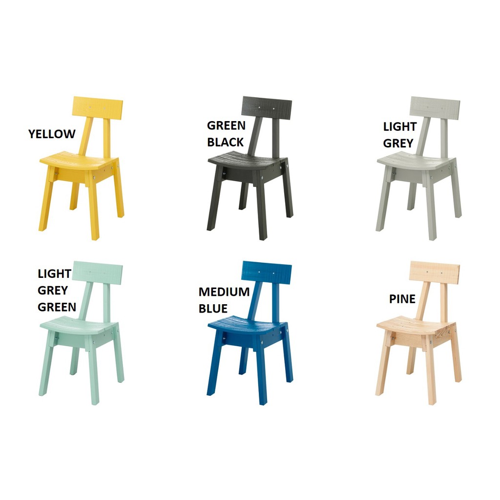 ikea industriell chair  wood chair  kerusi kayu  yellow  blue  grey  green  light green  green black  pine