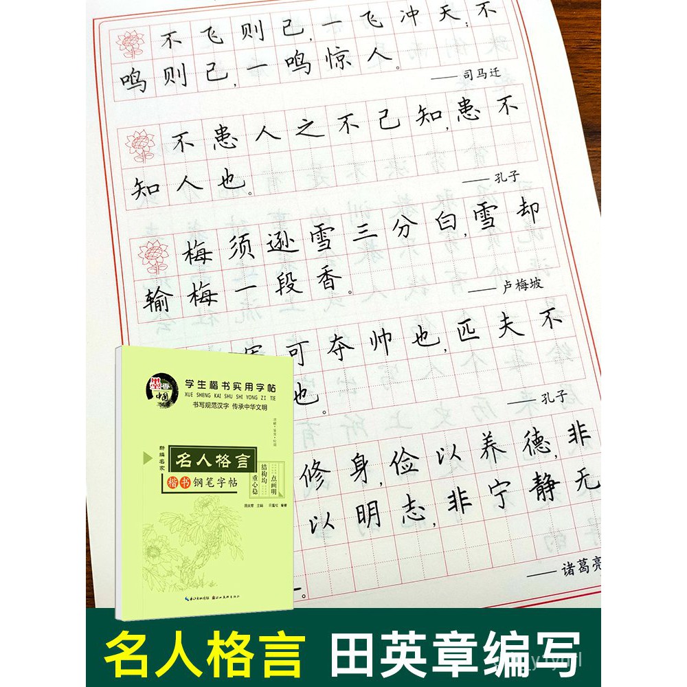 Copybook Practice Calligraphy Chinese Learning 田英章楷书字帖硬笔书法练字本名人名言 字帖楷书小学儿童成人练字帖成年男生正楷字帖女生练字大学生钢笔初中