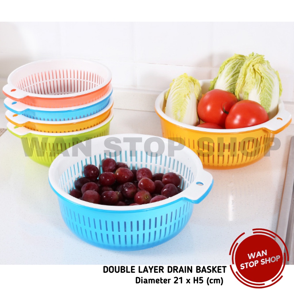 Double Layer Drain Basket Fruit Vegetable Washing Multifunctional Kitchen Household Detachable Basket Ready Stock