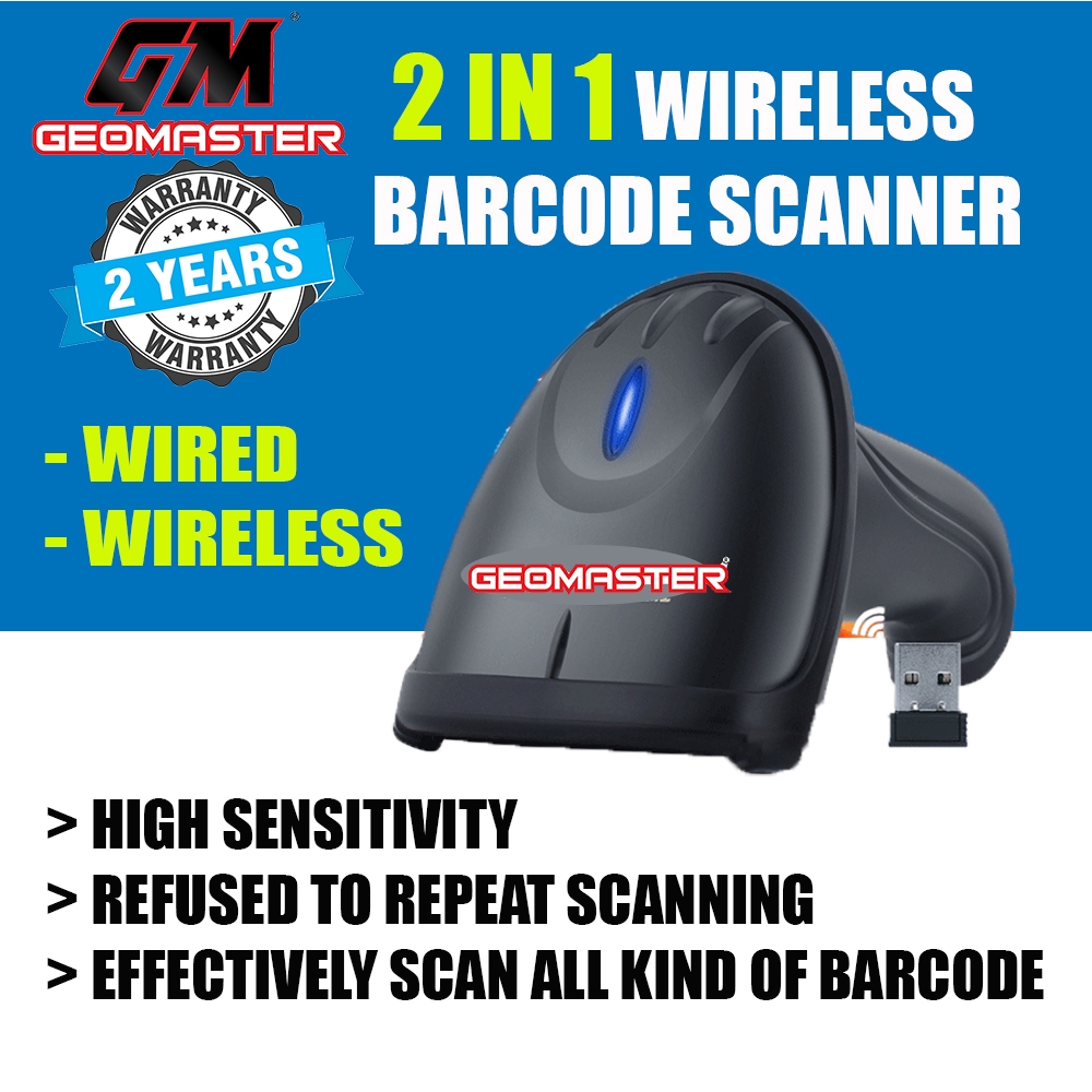 Hi-speed 2 In 1 Wireless Barcode Scanner - Ready Stock Fast Shipping
