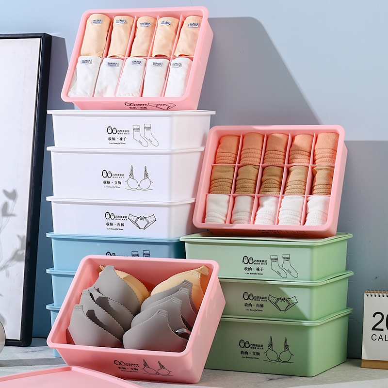 Underwear Storage Box With Lid 10 15 Grids Home Wardrobe Drawer