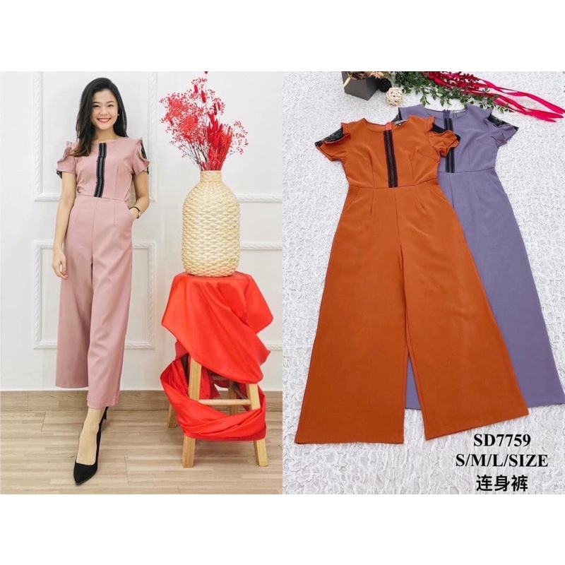 Fashion Clothing Women Jumpsuit Long Pants Office Wear Formal 爆款网纱袖七分连身裤
