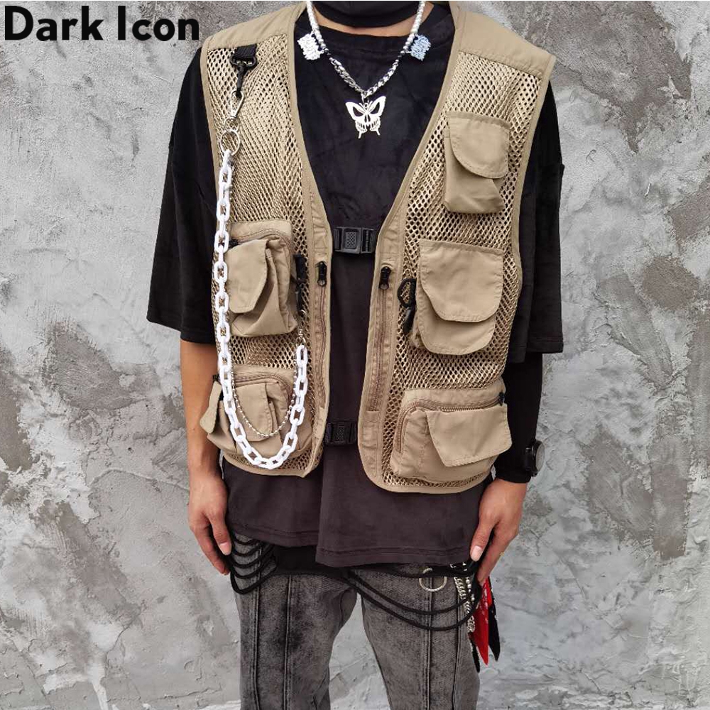 Casual Fashion Men's Vest Techwear Streetwear Punk Cargo Vest Chain
